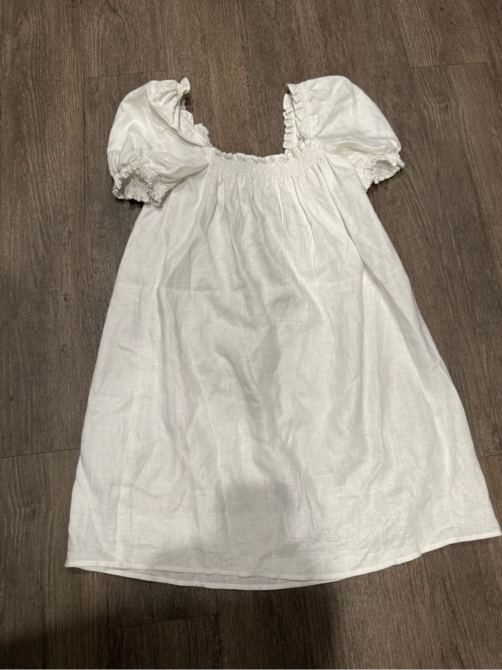 Reformation Linen Sz L White Puff Sleeve Square Neck Mini Dress - Picture 6 of 6